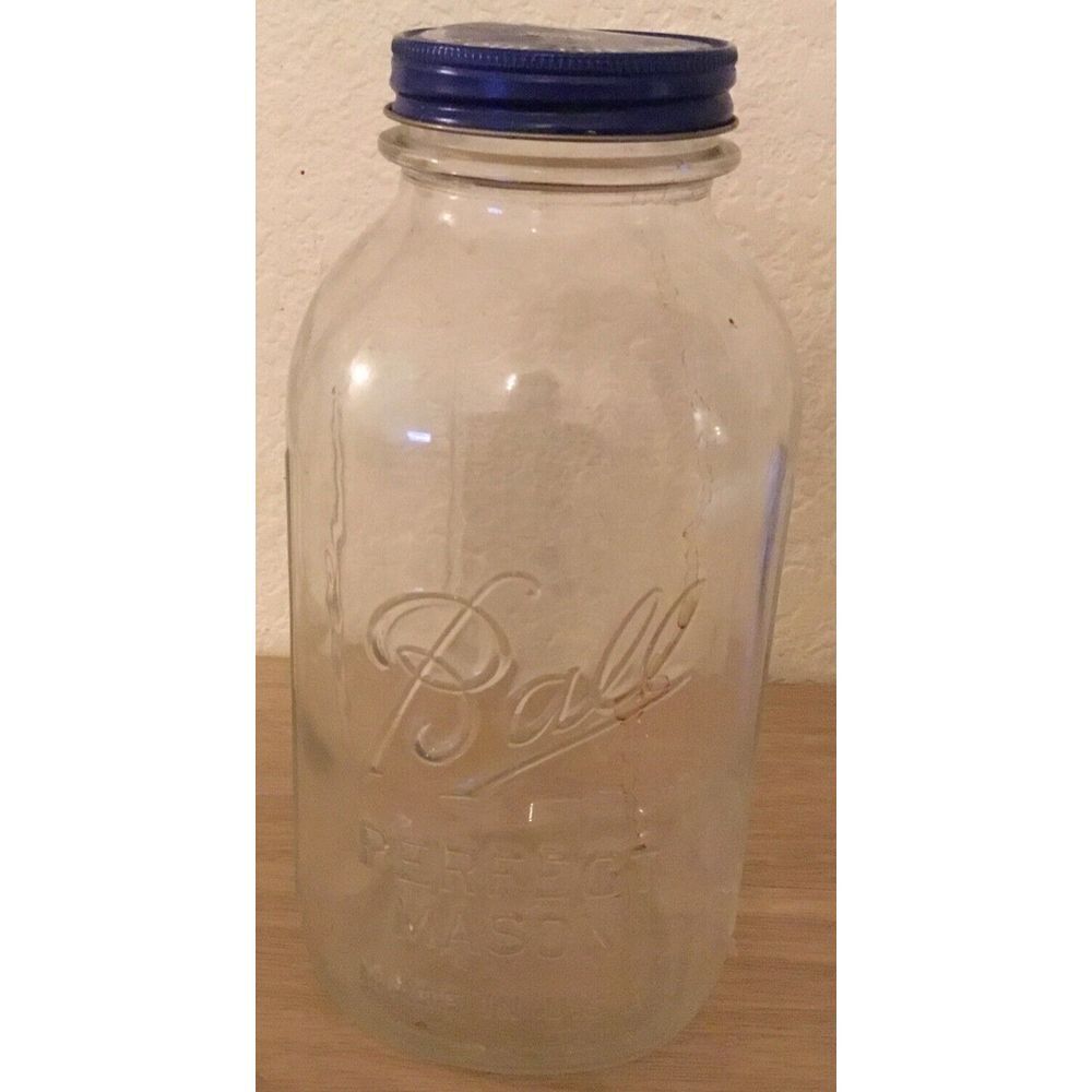 Ball Perfect Mason 1Qt VTG Regular Mouth Clear Glass‎ Canning Jar - Chipped Rim
